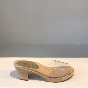 Clear plastic and wooden clog heels - hand made in Hudson NY Nina Z